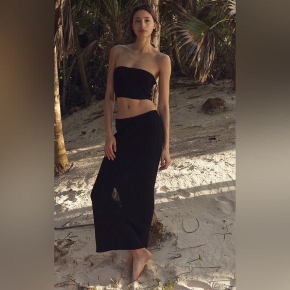 Aya Muse 'Sapodilla' Ivory Ribbed Midi Skirt Side Slit Size S - Picture 4 of 11